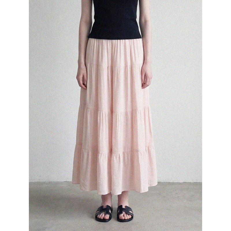 Nelal Pink Skirt for Women 2026 Spring New Style Mid-Length Elastic Waist A-Line Slimming High-Waisted Skirt