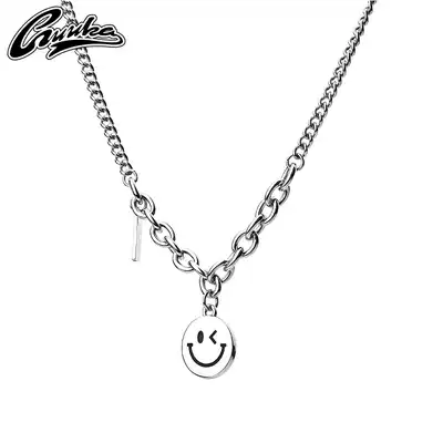 GUUKA Tide brand smiley face pendant necklace female ins niche design sense hip-hop simple ins couple chain versatile