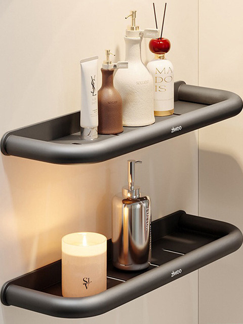 French Ziwoo Bathroom Storage Rack, Punch-Free Bathroom Sink Washstand Wall-Mounted Storage Shelf