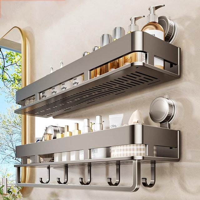 French Ziwoo Bathroom Shelf Suction Cup Rack No-Drill Toilet Washbasin Wall-Mounted Corner Storage