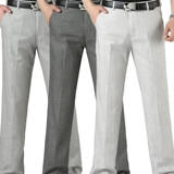 Летние тонкие шелковые штаны, для мужчины среднего возраста, свободный прямой крой, из хлопка и льна