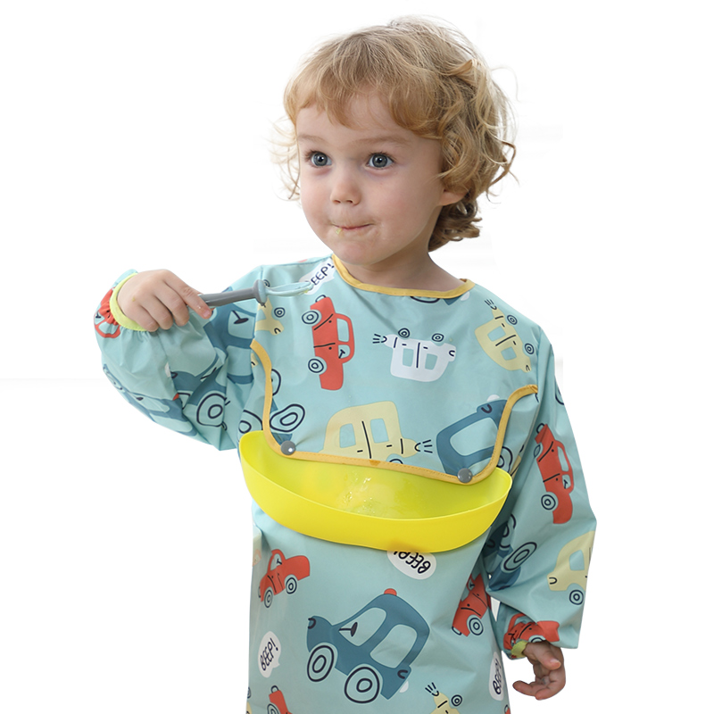 Children Apron Waterproof Dirty Girl Boy Eating Hood Clothing Baby Apron Hood for long sleeves Anti-wearing autumn Winter Kindergarten lengthened