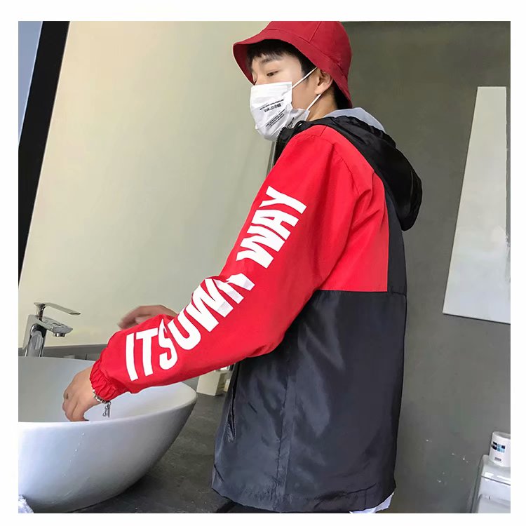 Áo khoác mỏng mùa thu hip hop nam phiên bản Hàn Quốc của xu hướng lỏng lẻo cá tính học sinh nhấn màu áo thể thao nam áo khoác dù
