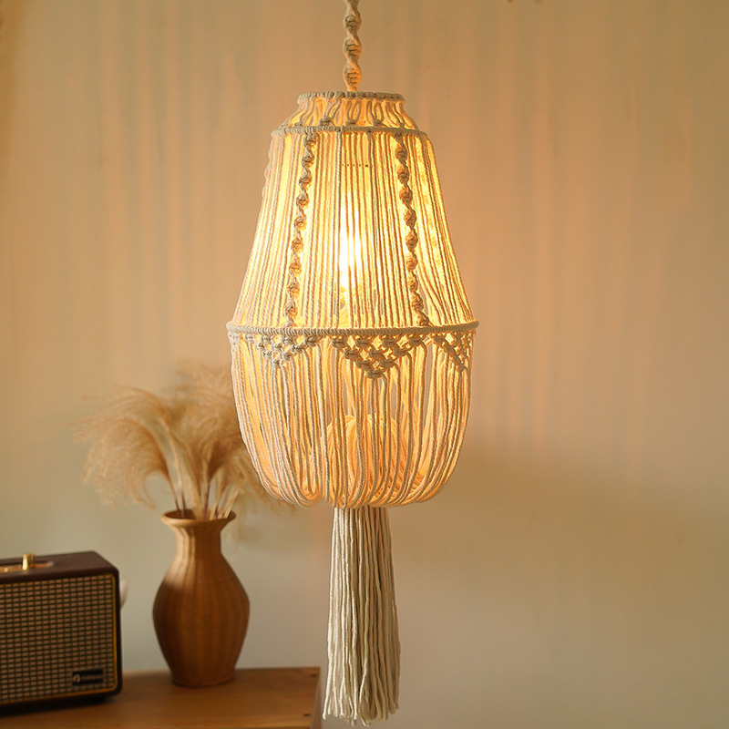Scandinavian Bohemian Bed and Breakfast Hand-Woven Cotton Rope Lampshade Living Room Bedroom Kidsren's Room Coffee Shop Atmosphere Chandelier Scandinavian Bohemian Bed and Breakfast Hand-Woven Cotton Rope Lampshade Living Room Bedroom Kidsren's Room Coffee Shop Atmosphere Chandelier