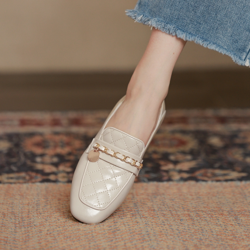 Cat lord homemade British style small leather shoes women's spring 2022 new one pedal flat bottom square head leather loafers women