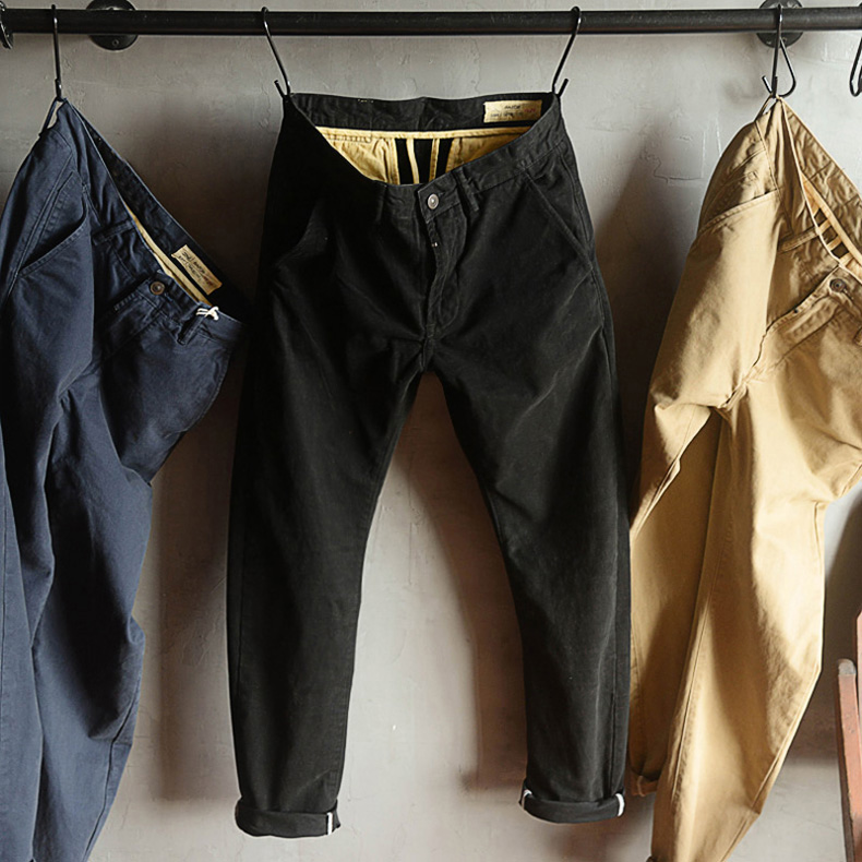 Quần cotton nặng độn dụng cụ giản dị Quần Mỹ retro cũ nhỏ chân thẳng quần chino Ami jean nam