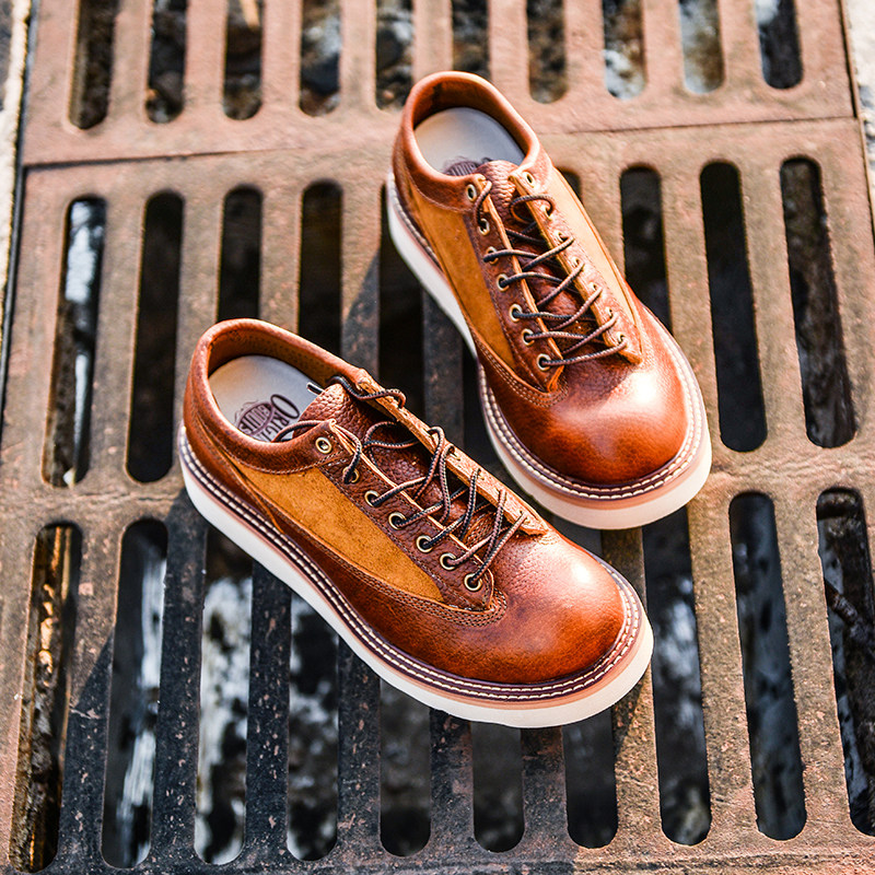 Spring and Autumn Ami Khaji short face tooling shoes round toe low-top Martin boots British retro big leather shoes men's motorcycle boots