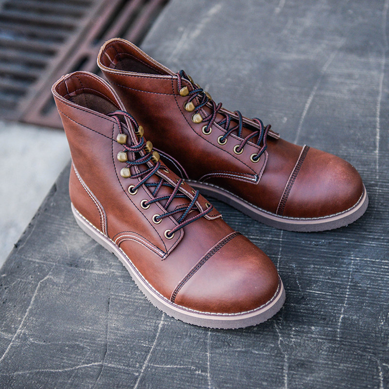 Ami Khaji 8111 tooling boots high leather shoes motorcycle boots men's leather lace-up paratrooper boots retro Martin boots tide