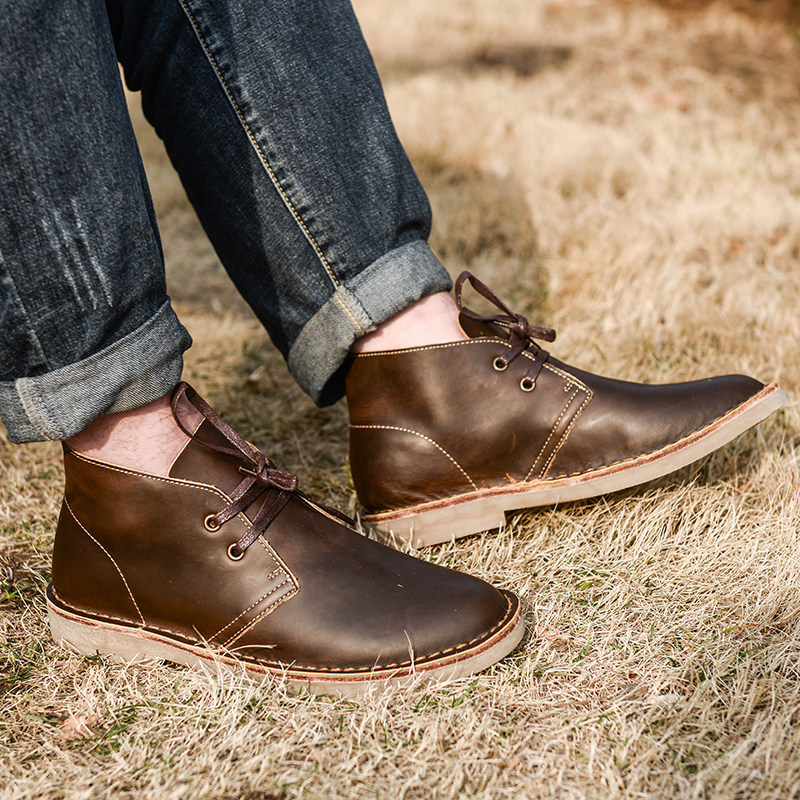 Spring Summer Short Cylinders Casual Leather Shoes Mad Mapleather Lacing Martin Boots Retro Tooling Boots Male Desert Boots Inglées Boots Inglées