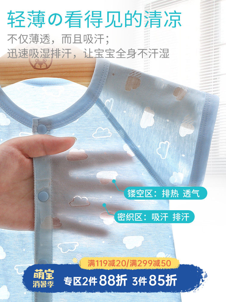 Baby jumpsuit summer clothes Newborn clothes Male baby cool harem open short-sleeved ultra-thin air-conditioning clothes