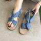 Flat-bottomed outerwear sandals female 2023 summer all-match fashion denim cover feet fashion students Roman shoes Korean version