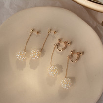 Handmade Super fairy natural pearl flower ear hanging 14K gold earrings female ear clip