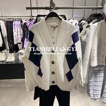 NUT CXKE UR Spring New Contrast Diamond Loose V-Neck Knitted Cardigan Jacket Women's YU01S9DF2007