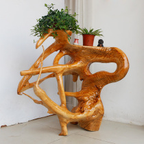 Natural tree root wood carving flower frame root carving base fragrant camphor wood pendulum piece root carving bou ancient frame root carving flower shelf HX2217