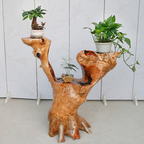 Natural root carved flower frame tree root pendulum pieces log art shelving bonsai holder stone base solid wood tree root M18