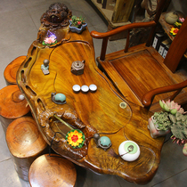 Root Carving Tea Table Gold Silk Nanmu Tea Table Tree Root Tea Sea Solid Wood Tea Table Overall Tree Pile Tea Table and chairs Composition MH2730