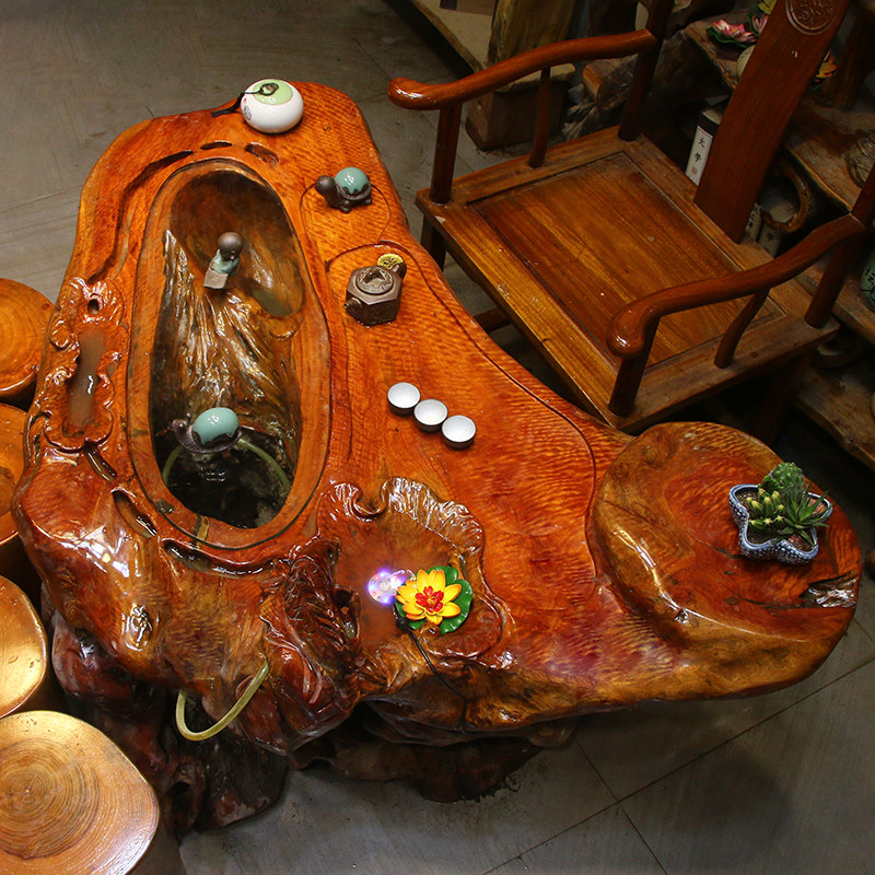 Root Carving Tea Table Gold Silk Nanmu Tea Table Tree Root Tea Sea Solid Wood Tea Table Furniture Whole Log Living Room H2542