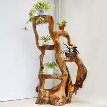 Fragrant Camphor Wood Log Root Carved Flower Shelf Natural Whole Tree Root Living Room Balcony Multilayer Bonsai Shelf Natural H1162
