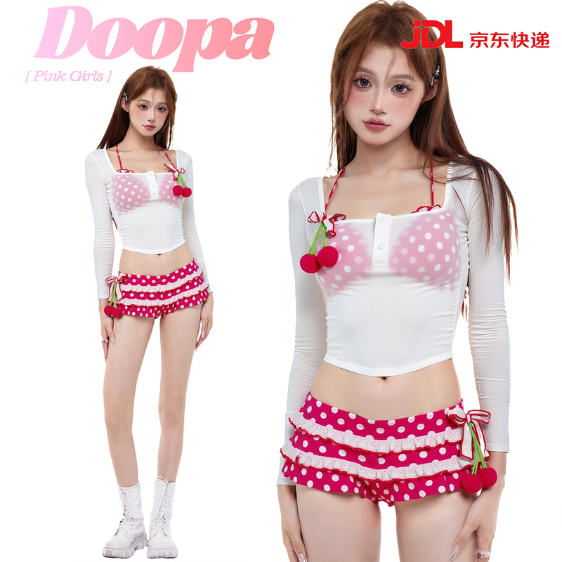 Pink Girls Original Swimsuit for Women 2026 New Bikini Three-Piece Set Cherry Ins Hot Girl Beach Vacation