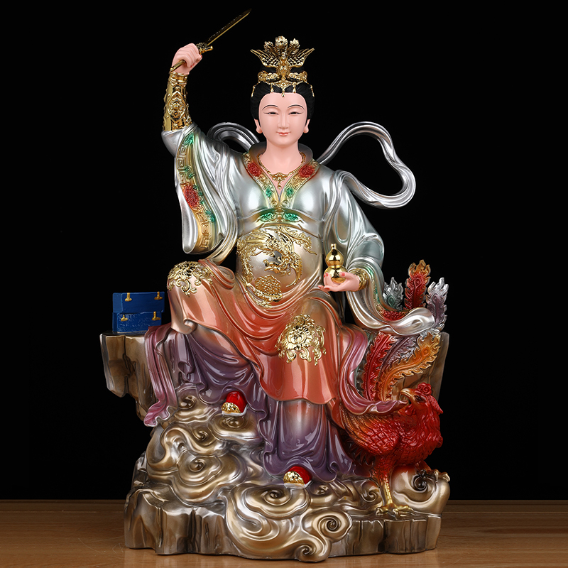 Sitting Statue of the Nine Heavens Divine Mother, Nine Heavens Holy Mother, Divine Mother, Heavenly Lord, Resin Statue for Home Worship and Decoration