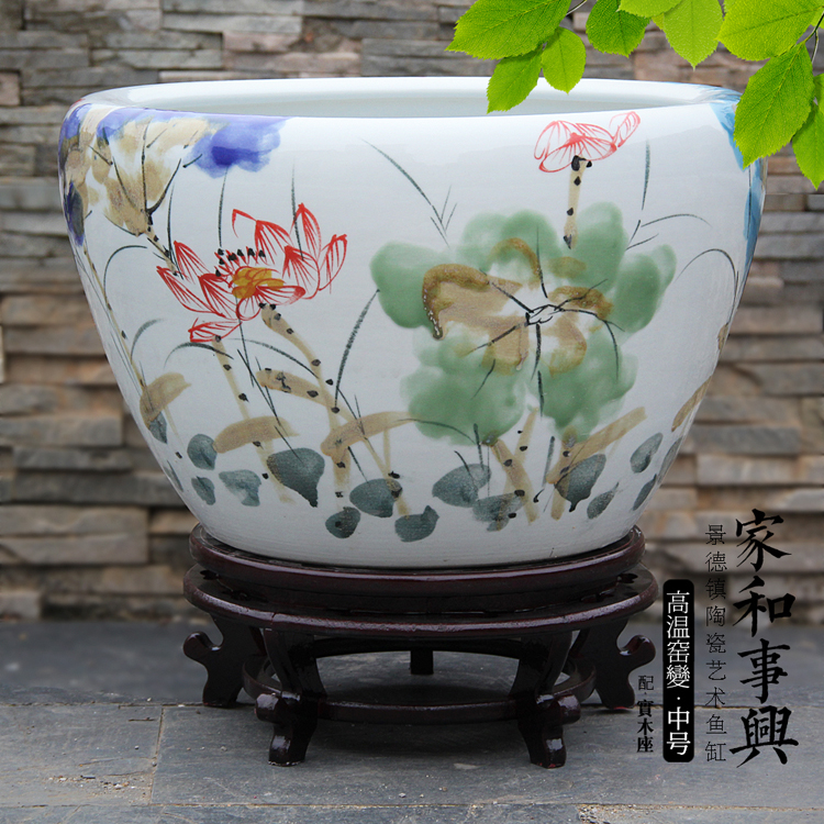  Jingdezhen Ceramic fish tank Handpainted kilns Lotus Cylinders Sleeping Lotus cylinder Bowl Lotus turtle cylinder Painting And Calligraphy Vat Water Tank-Taobao