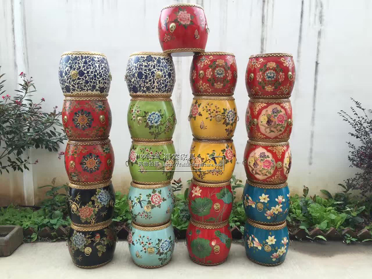 Painting bench New Chinese antique drum of old wood drum retro - pier embroidery pier change shoe stool