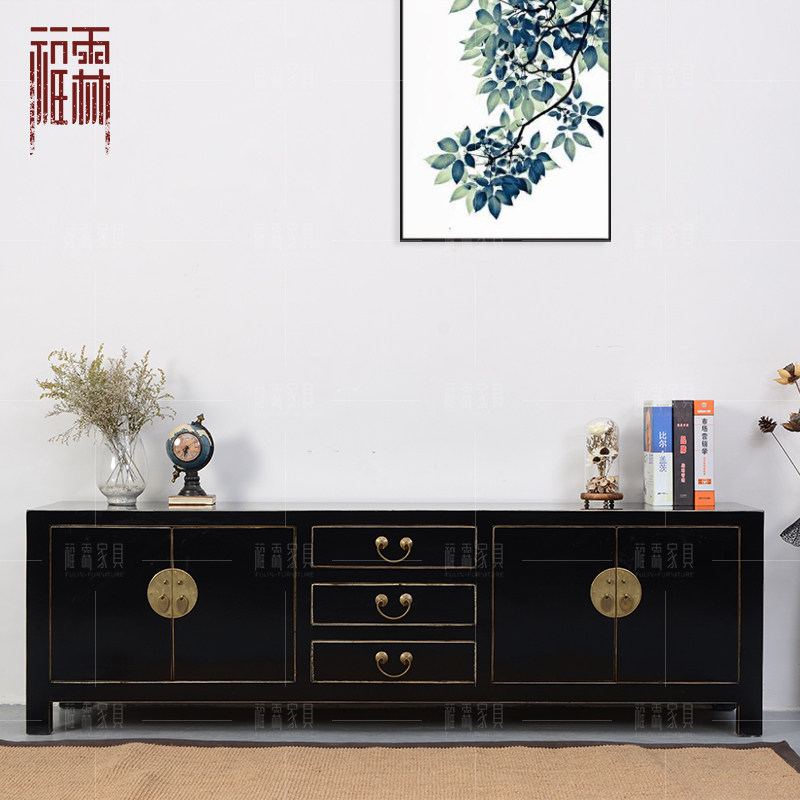 Modern Chinese antique made old blue four doors three tape TV cabinet locker display cabinet locker