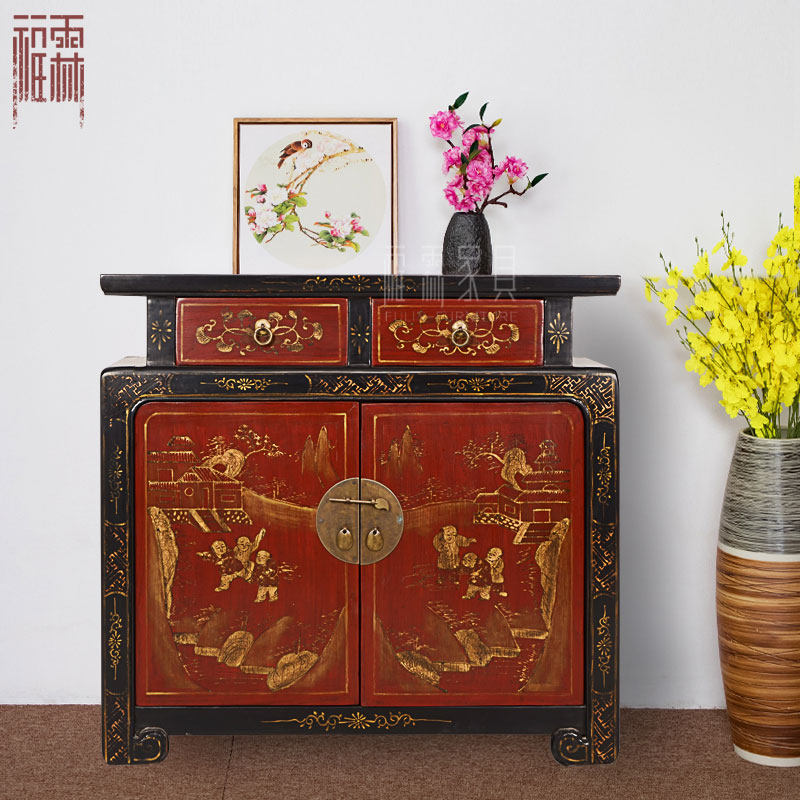 New Chinese furniture Wood Dining Side Cabinet containing cabinet Custom retro to make old teething cabinet Traditional sketch Golden Guan Guan Counter