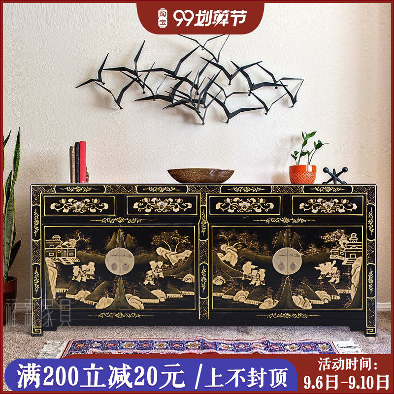 Chinese-style solid wood sideboard storage antique hand-painted porch cabinet dining cabinet living room retro old old cabinet drawer