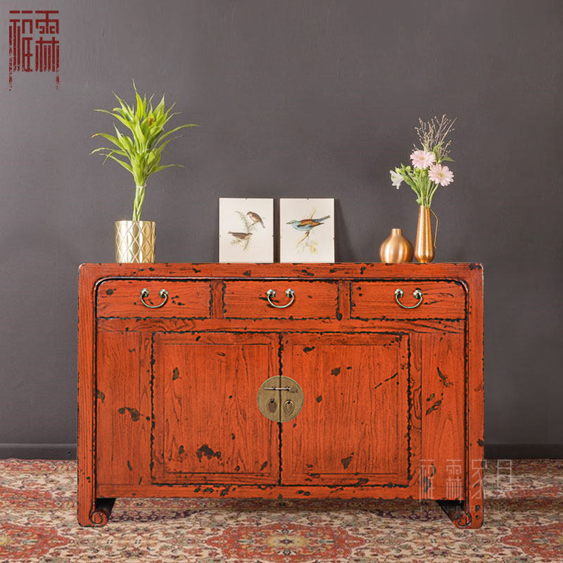 Chinese style three drawers and two doors do old retro dining cabinet entrance cabinet storage cabinet antique shoe cabinet imitation classical wine cabinet storage
