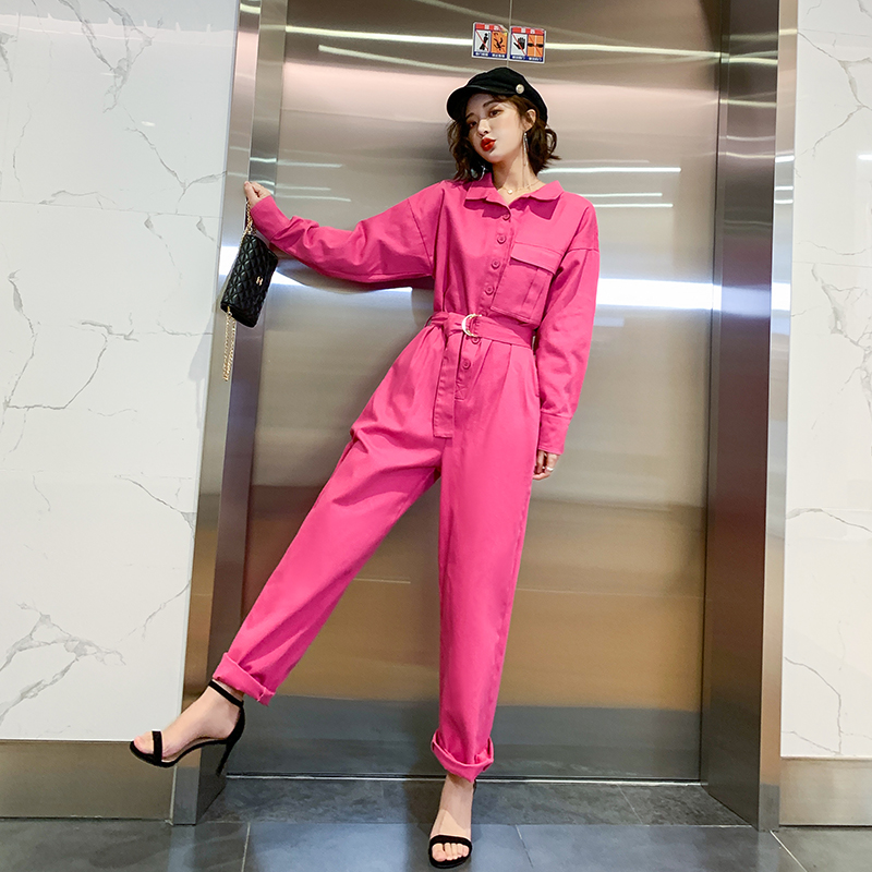 Workwear one-piece wide-leg jeans women's 2021 new spring and autumn clothes Korean version slimming suit straight high waist jumpsuit
