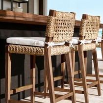 Second-hand bar chair straw rope handmade high chair bar B&B high stool solid wood bar chair home island chair
