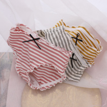 Soft girl put it down~Soft cute series ruffle underwear female pure cotton girl Japanese cute stripe triangle