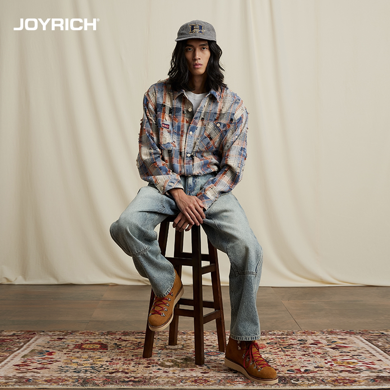 Joyrich American Retro Textured Ripped Loose Long-Sleeved Shirt Cardigan Spring and Autum Unisex Style