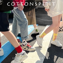 袜子女ins潮不规则拼色圆点春秋运动长袜棉质中性中筒袜男女同款