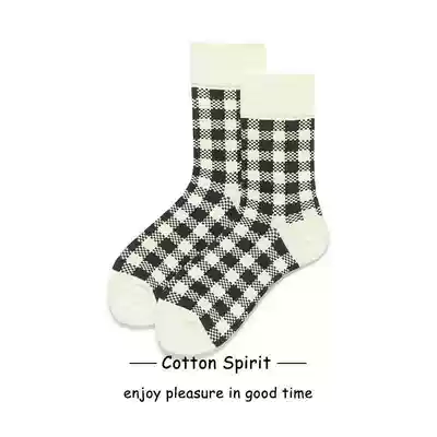 Cotton spirit black and white plaid socks Women's Mid-tube socks British retro academic style Joker sandals socks trend socks