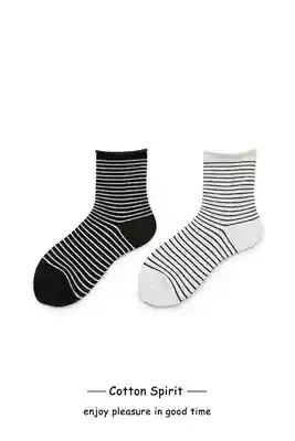 Cotton Spirit Striped Socks Children's Stockings Japanese Joker Simple Harajuku Fashion Black and White Curled Lap Socks