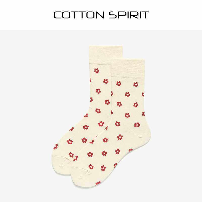 Cotton spirit Korean Hyunya style socks small flower women's socks ins small red flower middle tube socks cotton socks