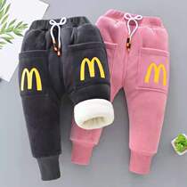  Baby cotton pants Autumn and winter plus velvet thickening a winter big pp ass winter out baby pants wear outside the age