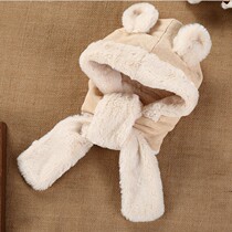 Baby hat scarf one cute ear protection autumn and winter plus velvet scarf female treasure 1 Princess male 2 female baby hat year old