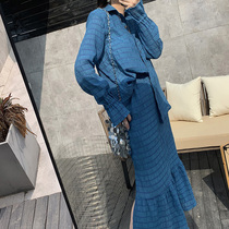 (LAMBO Exclusive@Special)Special three-dimensional wrinkle process shirt fishtail skirt suit