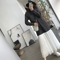  (LAMBO Exclusive)Color Matching Tie Knotted Pleated Waist Shirt Long Dress