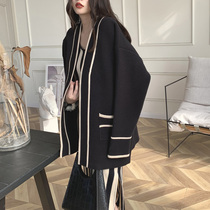  (LAMBO exclusive)Xiaoxiang wind contrast color patchwork warm thickened knitted sweater jacket cardigan