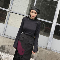  (LAMBO Exclusive)Retro Shoulder Pad Flared Sleeve Knitted Top