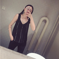 (LAMOBO exclusive @ special) trendy tech wind metal silver strip splicing vests