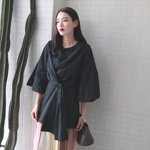 (LAMBO@ special) Solid torsion knotted open slit wide sleeve shirt