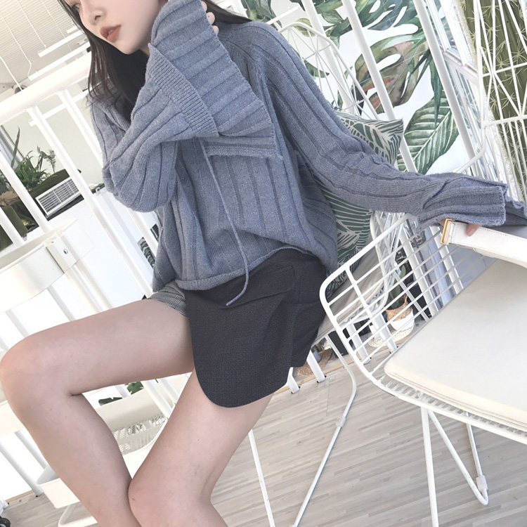 (LAMBO exclusive @special) autumn and winter new 30 wool thick stick needle flared sleeve oversize sweater