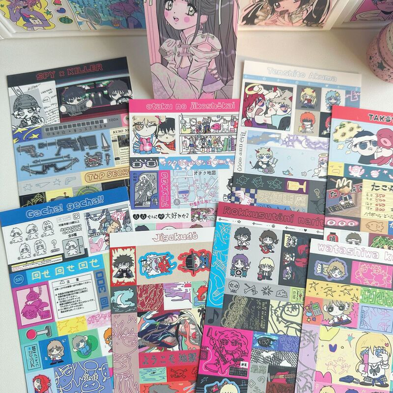 Japanese-Style Abstract Die-Cut Stickers, Cute Cartoon Manga-Style Character Stickers for DIY Journal Decoration