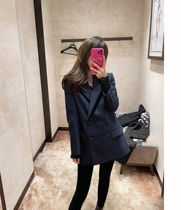 RUBBIT early spring new products trendy and dont miss the high-end series flocking laminated design temperament double-row buttoned suit