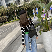 Rubbit chic 2022 Early spring New products Small crowddesign young Lean Hit Color Striped Knit Blouse Women